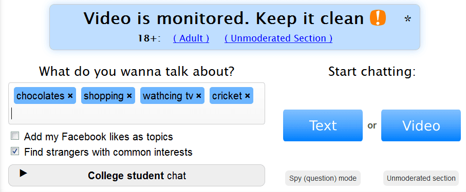 Not section omegle working unmoderated OMEGLE INTERESTS